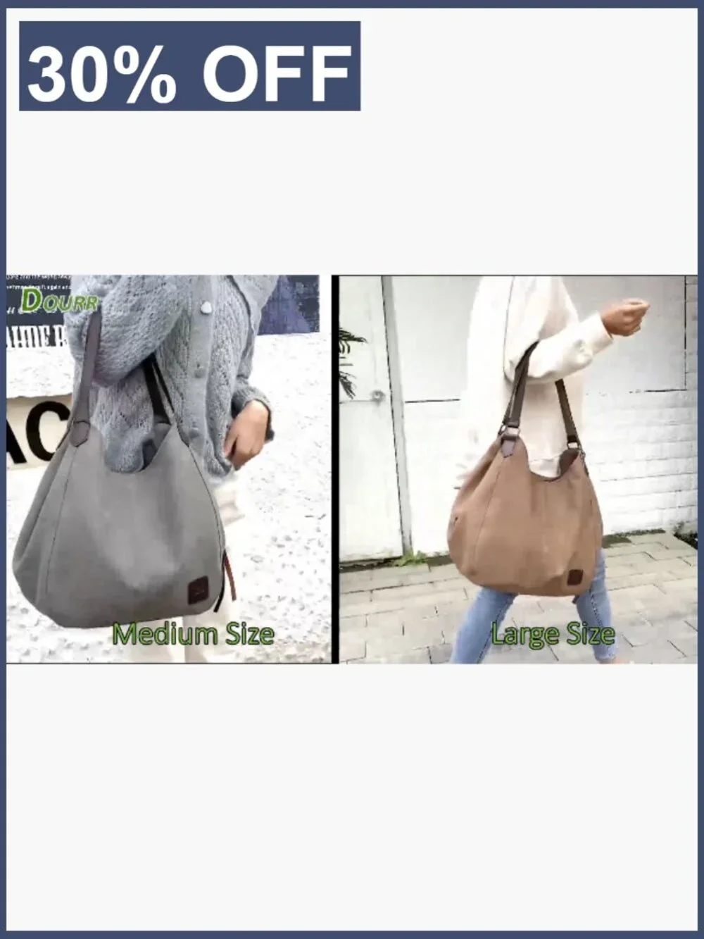 Canvas Multi-Pocket Hobo Tote Shoulder Bag for Women Travel Work Large Capacity